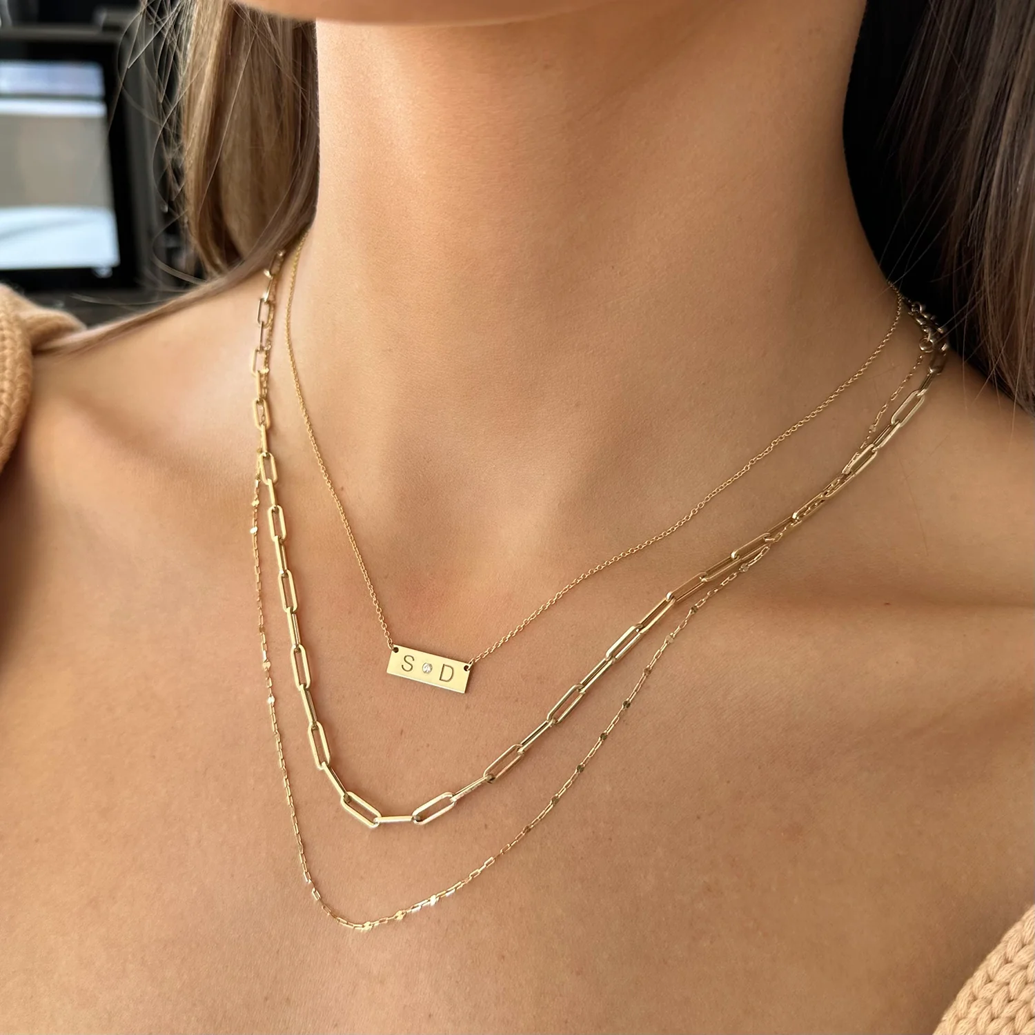 Diamond Letter Nameplate Necklace - Image 4