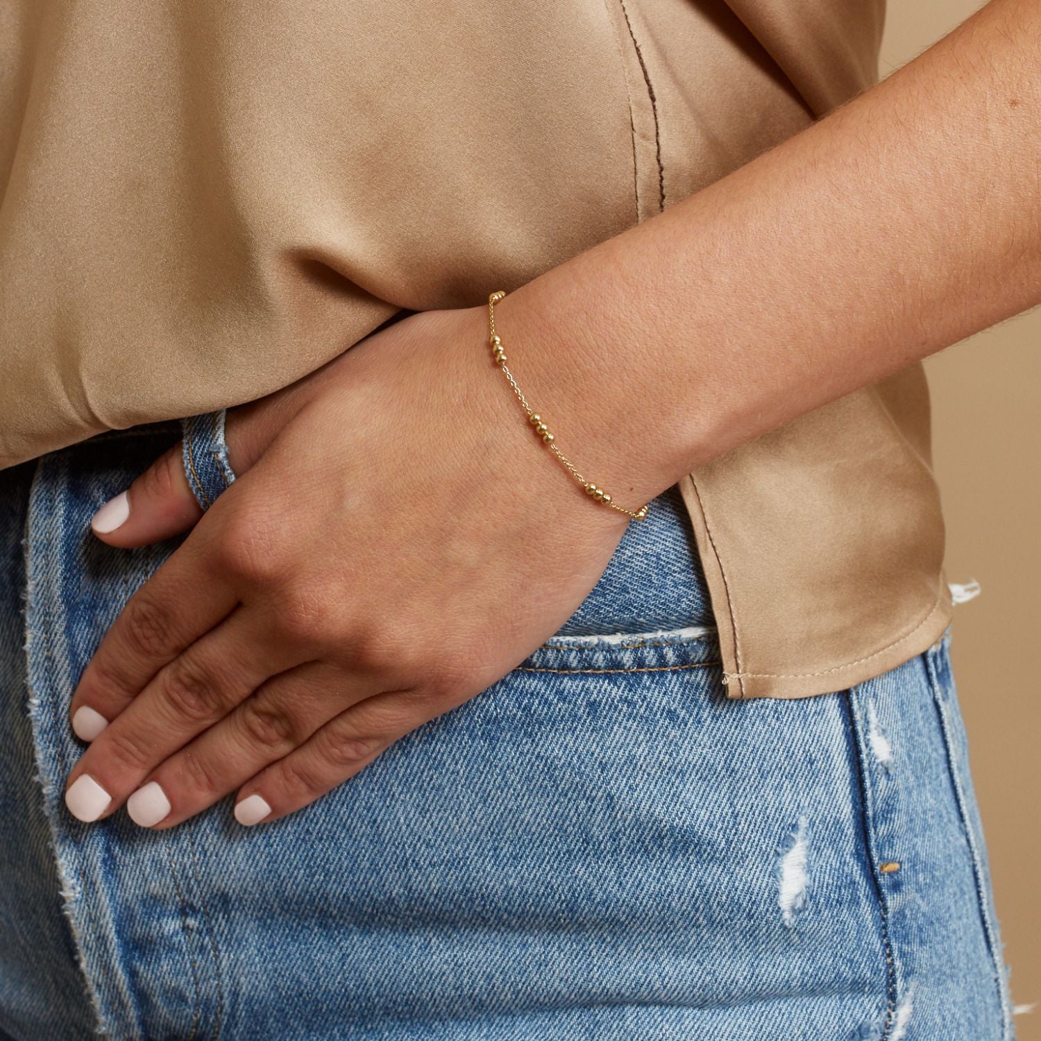 Dainty Ball Gold Bead Bracelet - Image 4